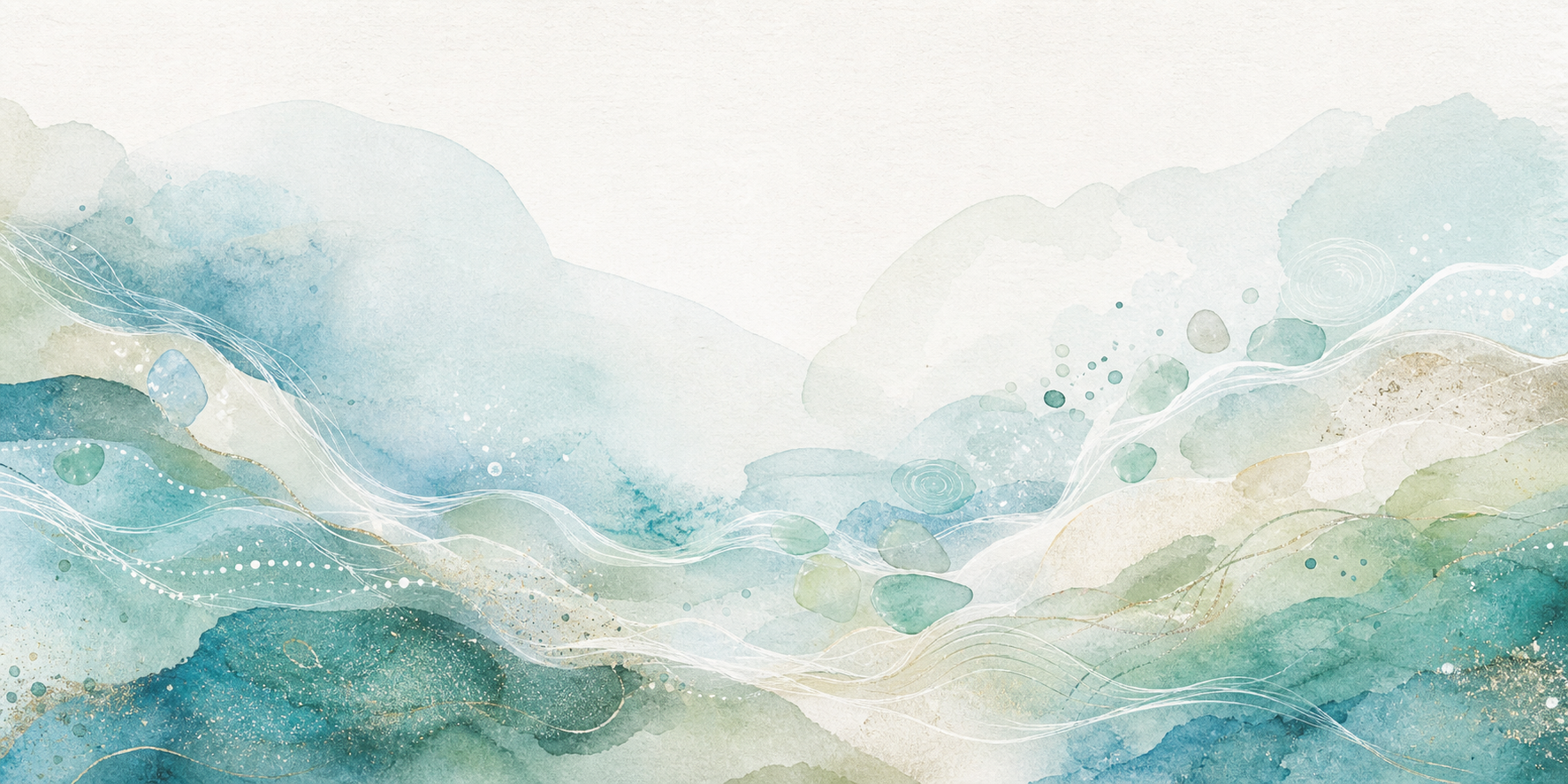 Abstract blue, green and turquoise watercolour waves.